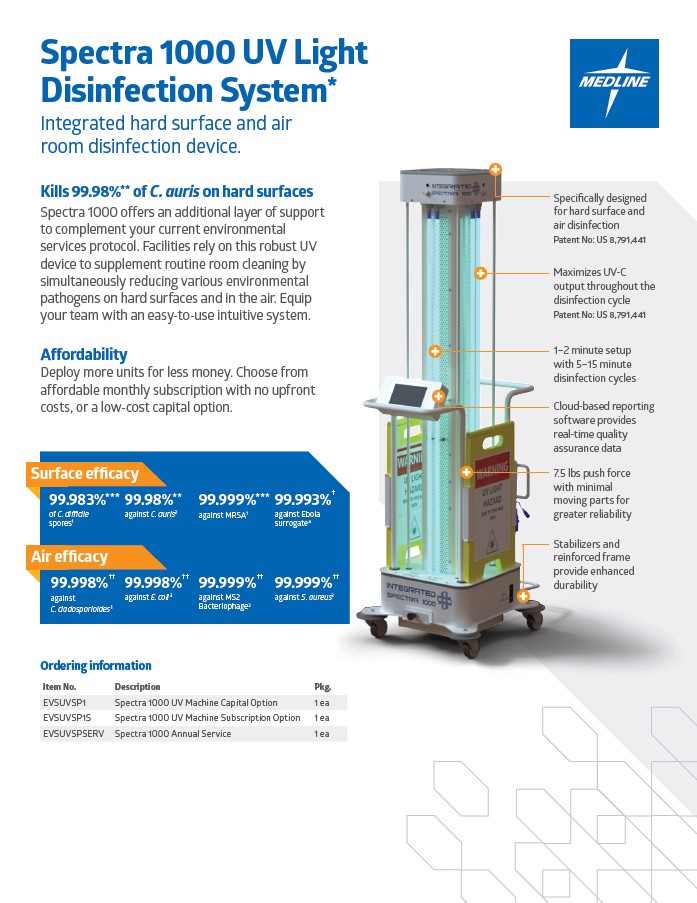 Integrated UVC - Medline Spectra 1000 Product Sheet